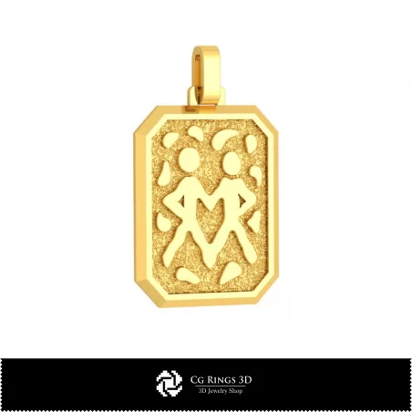 3D Men's Gemini Zodiac Pendant Home, Jewelry 3D CAD, Pendants 3D CAD , 3D Zodiac Pendants