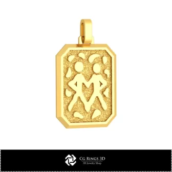 Pandantiv 3D pentru bărbați Zodia Gemeni, bijuterii CAD 3D, pandantive CAD 3D, pandantive zodiacale 3D