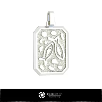 Pandantiv 3D pentru bărbați, zodia Pești, casă; Bijuterii CAD 3D; Pandantive CAD 3D; Pandantive zodii 3D