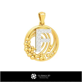 3D Pendant With Letter  F Home,  Jewelry 3D CAD, Pendants 3D CAD , Vintage Jewelry 3D CAD , 3D Letter Pendants, 3D Retro Modern 