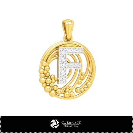 3D Pendant With Letter F Home, Jewelry 3D CAD, Pendants 3D CAD , Vintage Jewelry 3D CAD , 3D Letter Pendants, 3D Retro Modern 