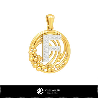 3D Pendant With Letter  F Home,  Jewelry 3D CAD, Pendants 3D CAD , Vintage Jewelry 3D CAD , 3D Letter Pendants, 3D Retro Modern 