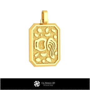 3D Men's Aquarius Zodiac Pendant Home, Jewelry 3D CAD, Pendants 3D CAD , 3D Zodiac Pendants