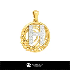 3D Pendant With Letter  H Home,  Jewelry 3D CAD, Pendants 3D CAD , Vintage Jewelry 3D CAD , 3D Letter Pendants, 3D Retro Modern 