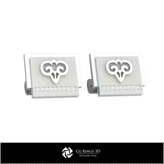 3D Aries Zodiac Cufflinks Home, Jewelry 3D CAD, Cufflinks 3D CAD , 3D Whale Back Closure Cufflinks