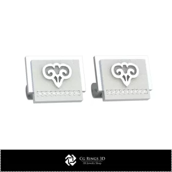 Butoni 3D Berbec zodie pentru casă, bijuterii 3D CAD, butoni 3D CAD, butoni cu închidere "coadă de balenă" 3D