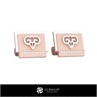 3D Aries Zodiac Cufflinks Home, Bijuterii 3D , Butoni 3D CAD, Butoni cu Bucla 3D