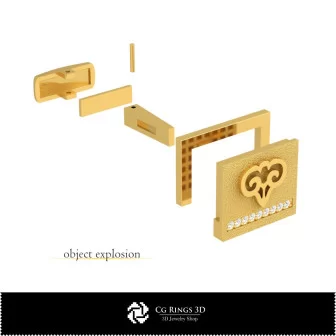 3D Aries Zodiac Cufflinks Home, Bijuterii 3D , Butoni 3D CAD, Butoni cu Bucla 3D