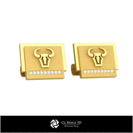 3D Taurus Zodiac Cufflinks Home,  Jewelry 3D CAD, Cufflinks 3D CAD , 3D Whale Back Closure Cufflinks