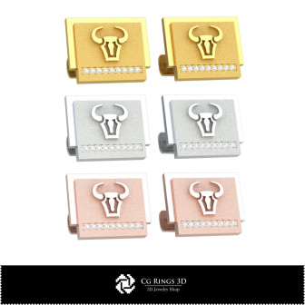 3D Taurus Zodiac Cufflinks Home,  Jewelry 3D CAD, Cufflinks 3D CAD , 3D Whale Back Closure Cufflinks