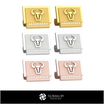 3D Taurus Zodiac Cufflinks Home, Jewelry 3D CAD, Cufflinks 3D CAD , 3D Whale Back Closure Cufflinks