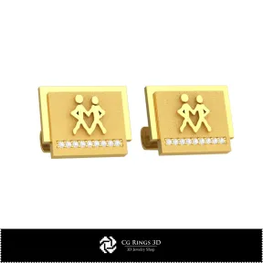 3D Gemeni Zodiac Cufflinks Home, Bijuterii 3D , Butoni 3D CAD, Butoni cu Bucla 3D