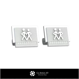 Boutons de manchette 3D Gémeaux Zodiaque Maison, Bijoux 3D CAO, Boutons de manchette 3D CAO, Boutons de manchette 3D fermoir