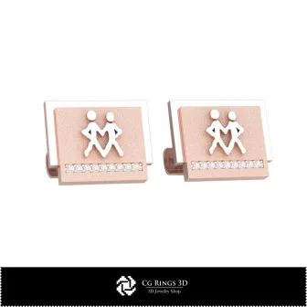 3D Gemeni Zodiac Cufflinks Home, Bijuterii 3D , Butoni 3D CAD, Butoni cu Bucla 3D