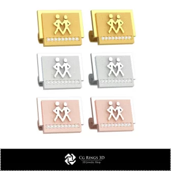 3D Gemeni Zodiac Cufflinks Home, Bijuterii 3D , Butoni 3D CAD, Butoni cu Bucla 3D