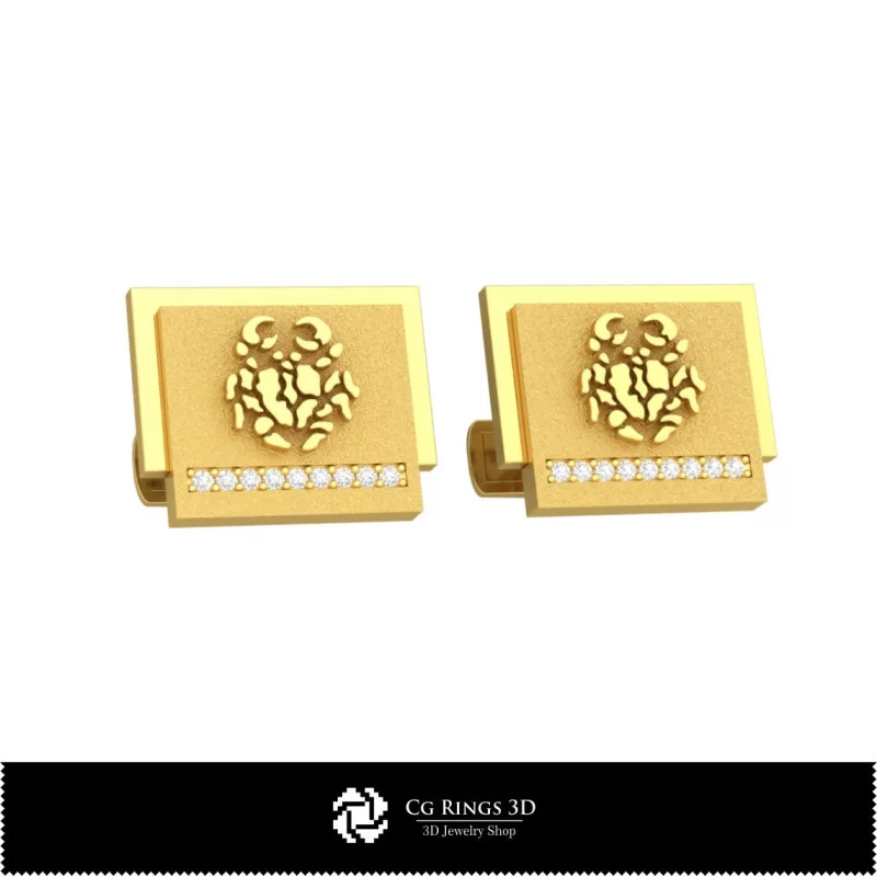 3D Cancer Zodiac Cufflinks Home, Bijuterii 3D , Butoni 3D CAD, Butoni cu Bucla 3D