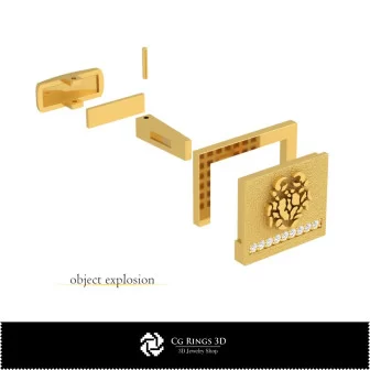 3D Cancer Zodiac Cufflinks Home, Bijuterii 3D , Butoni 3D CAD, Butoni cu Bucla 3D