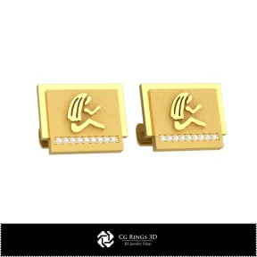 3D Virgo Zodiac Cufflinks Home,  Jewelry 3D CAD, Cufflinks 3D CAD , 3D Whale Back Closure Cufflinks