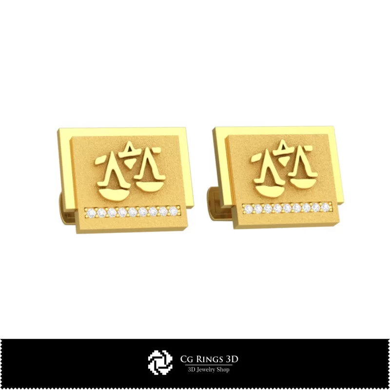 3D Libra Zodiac Cufflinks Home, Jewelry 3D CAD, Cufflinks 3D CAD , 3D Whale Back Closure Cufflinks