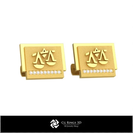 3D Libra Zodiac Cufflinks Home, Jewelry 3D CAD, Cufflinks 3D CAD , 3D Whale Back Closure Cufflinks