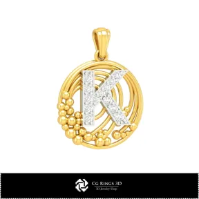 3D Pendant With Letter K Home, Jewelry 3D CAD, Pendants 3D CAD , 3D Letter Pendants