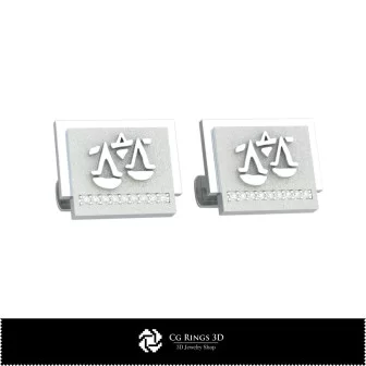 3D Libra Zodiac Cufflinks Home, Jewelry 3D CAD, Cufflinks 3D CAD , 3D Whale Back Closure Cufflinks