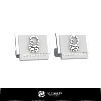 3D Scorpio Zodiac Cufflinks Home, Bijuterii 3D , Butoni 3D CAD, Butoni cu Bucla 3D