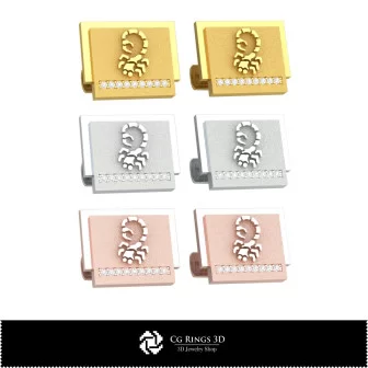 3D Scorpio Zodiac Cufflinks Home, Jewelry 3D CAD, Cufflinks 3D CAD , 3D Whale Back Closure Cufflinks