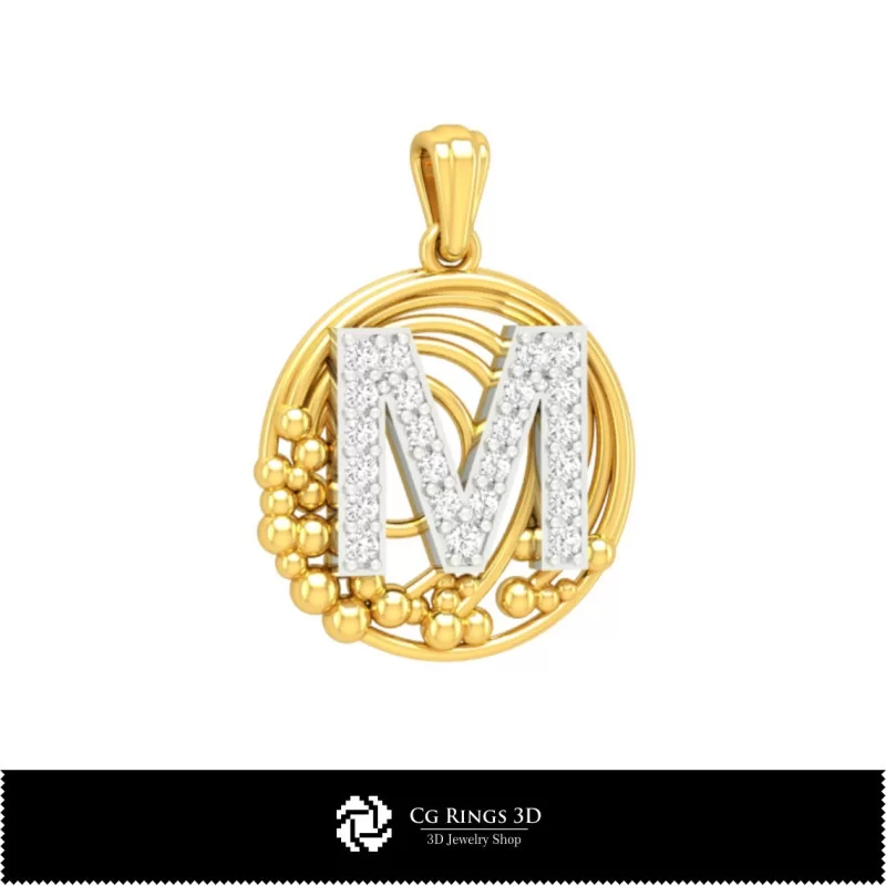 3D Pendant With Letter M Home, Bijoux 3D CAO, Pendentifs 3D CAO, Pendentifs Lettre 3D