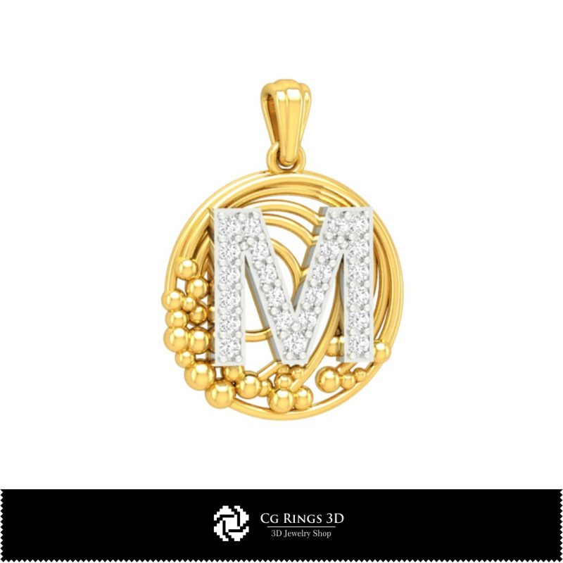 3D Pendant With Letter M Home,  Jewelry 3D CAD, Pendants 3D CAD , 3D Letter Pendants