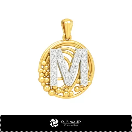 3D Pendant With Letter M Home, Jewelry 3D CAD, Pendants 3D CAD , 3D Letter Pendants