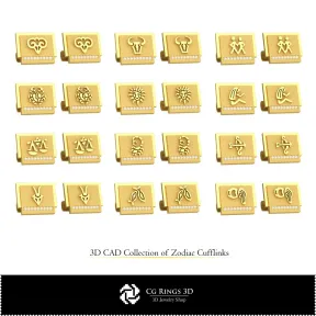 3D Collection of Zodiac Cufflinks Home, Bijoux 3D CAO, Collection Bijoux 3D CAO