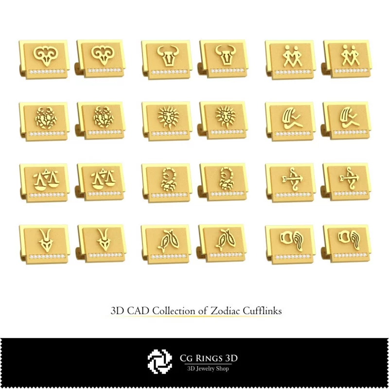 3D Collection of Zodiac Cufflinks Home, Jewelry 3D CAD, Jewelry Collections 3D CAD 