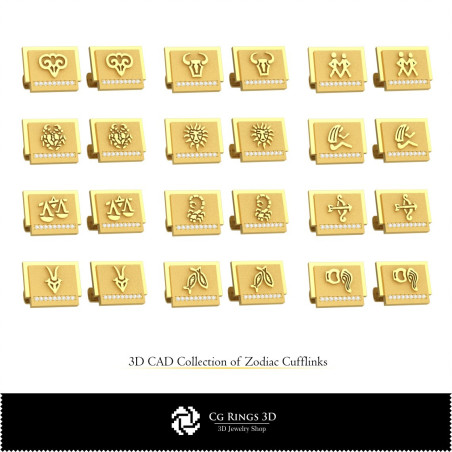 3D Collection of Zodiac Cufflinks Home,  Jewelry 3D CAD,  Jewelry Collections 3D CAD 