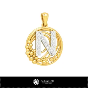 3D Pendant With Letter N Home,  Jewelry 3D CAD, Pendants 3D CAD , 3D Letter Pendants