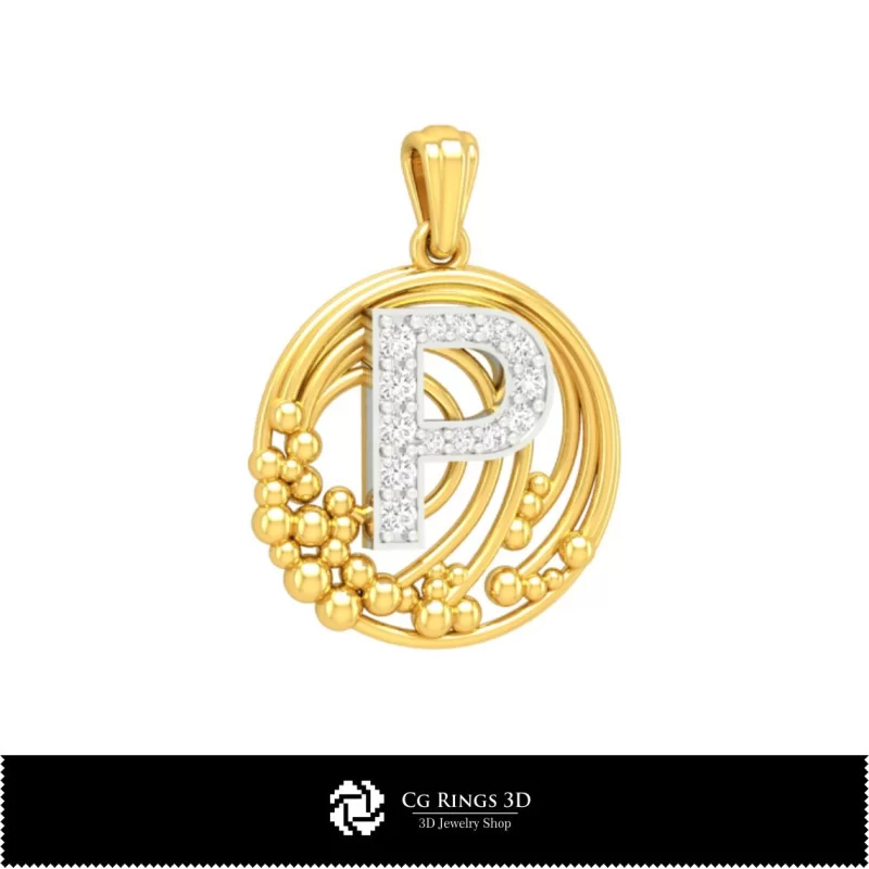 3D Pendant With Letter P Home, Jewelry 3D CAD, Pendants 3D CAD , 3D Letter Pendants