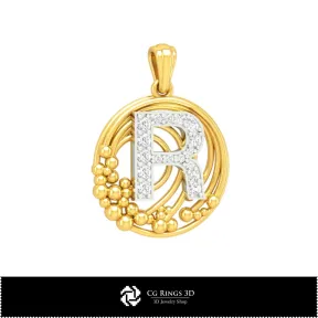 3D Pendant With Letter R Home, Jewelry 3D CAD, Pendants 3D CAD , 3D Letter Pendants