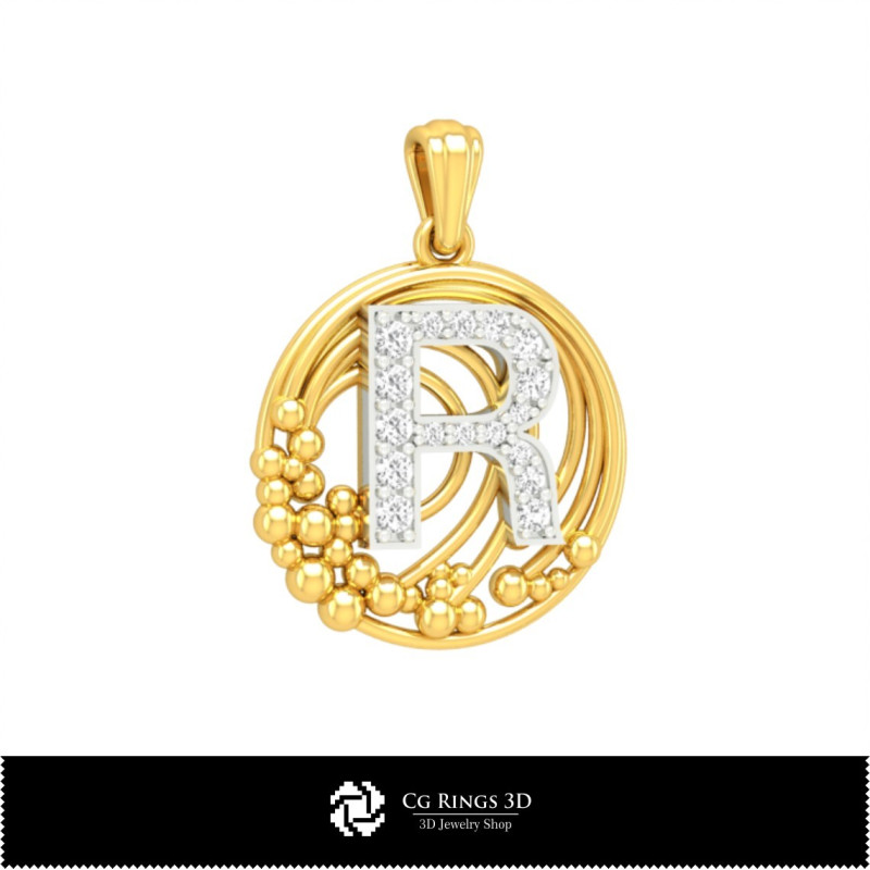 3D Pendant With Letter  R Home,  Jewelry 3D CAD, Pendants 3D CAD , 3D Letter Pendants