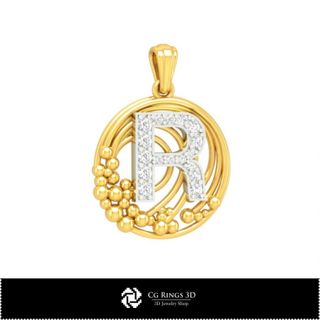 3D Pendant With Letter  R Home,  Jewelry 3D CAD, Pendants 3D CAD , 3D Letter Pendants