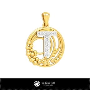 3D Pendant With Letter T Home, Jewelry 3D CAD, Pendants 3D CAD , 3D Letter Pendants