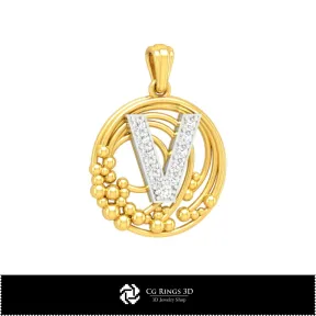 3D Pendant With Letter V Home, Bijuterii 3D , Pandative 3D CAD, Pandativ cu Litere 3D 