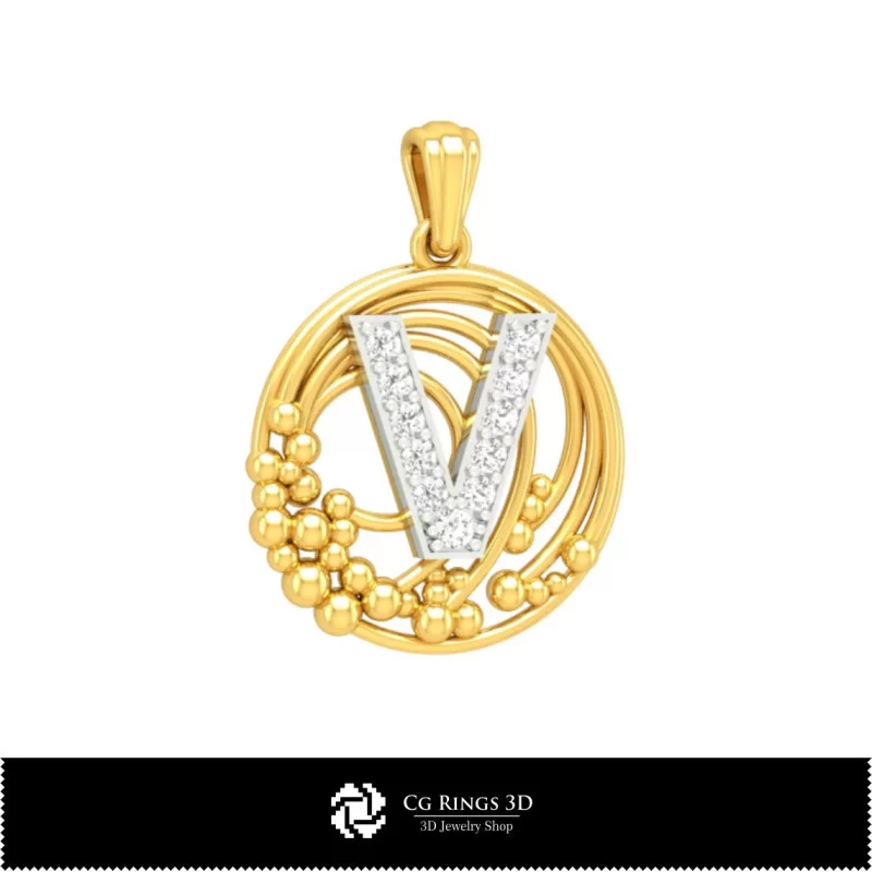 3D Pendant With Letter V Home, Jewelry 3D CAD, Pendants 3D CAD , 3D Letter Pendants