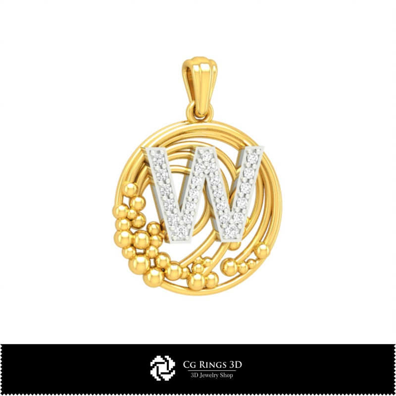 3D Pendant With Letter  W Home, Bijoux 3D CAO, Pendentifs 3D CAO, Pendentifs Lettre 3D