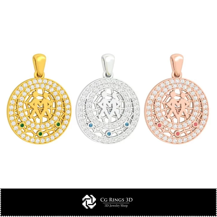 3D Gemini Zodiac Children Pendant