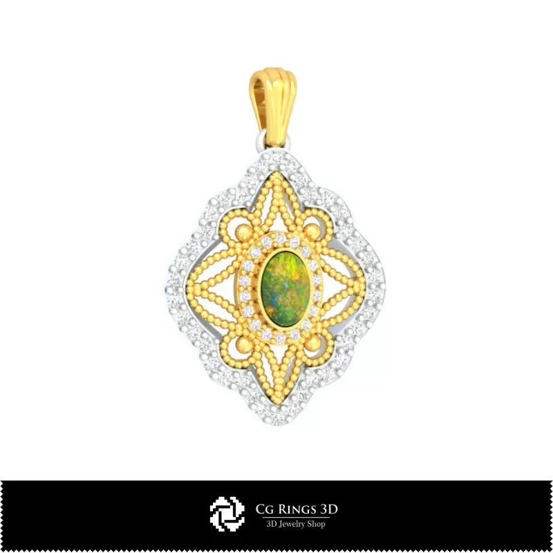 3D Pendant With Opal Home, Bijoux 3D CAO, Pendentifs 3D CAO, Pendentifs Opale 3D