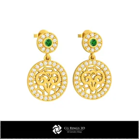 Pendientes infantiles 3D Aries del zodiaco para el hogar, joyería CAD 3D, pendientes CAD 3D, pendientes de diamantes 3D,