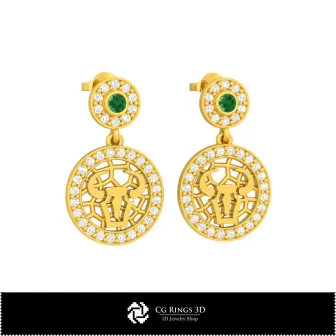 Cercei pentru copii Zodia Taur 3D, bijuterii CAD 3D, cercei CAD 3D, cercei cu diamante 3D, cercei pendul 3D, cercei pentru