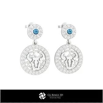 3D Taurus Zodiac Children Earrings Home, Jewelry 3D CAD, Earrings 3D CAD , 3D Diamond Earrings, 3D Drop Earrings, 3D Children E