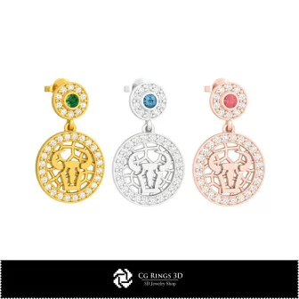 3D Taurus Zodiac Children Earrings Home, Jewelry 3D CAD, Earrings 3D CAD , 3D Diamond Earrings, 3D Drop Earrings, 3D Children E