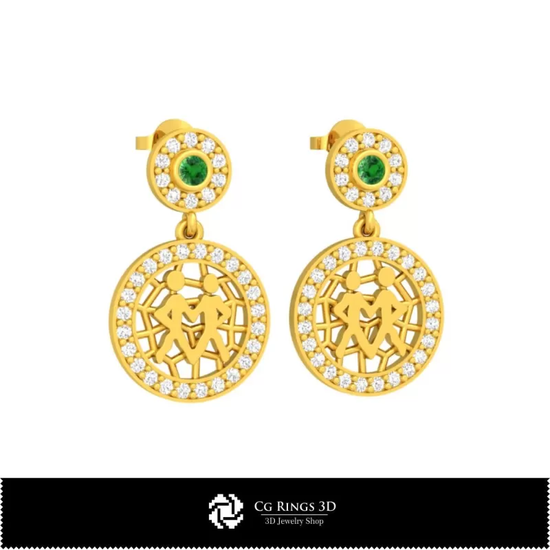 3D 双子座儿童耳环